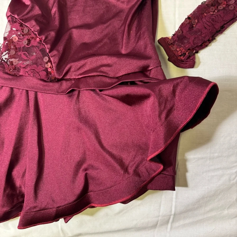 Weissman Burgundy Sequin Lace Dance Costume LC Competition Leotard‎ Dress